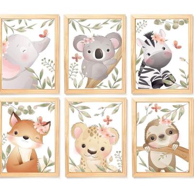 Quadro Infantil Safari Menina 6 Un A4 Vidro E Pendurador.