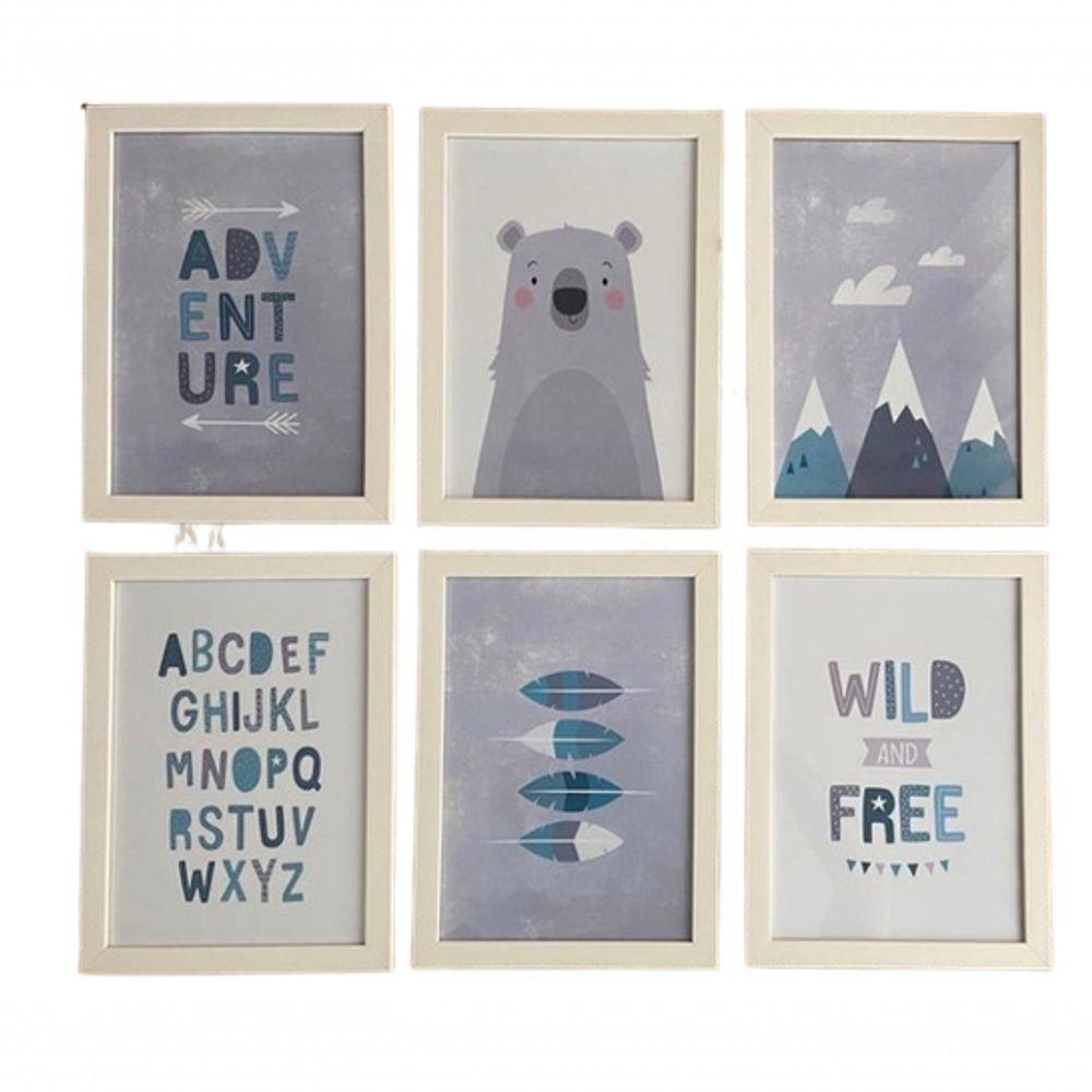 Quadro Infantil Urso 6 Un A4 Vidro E Pendurador. - 1