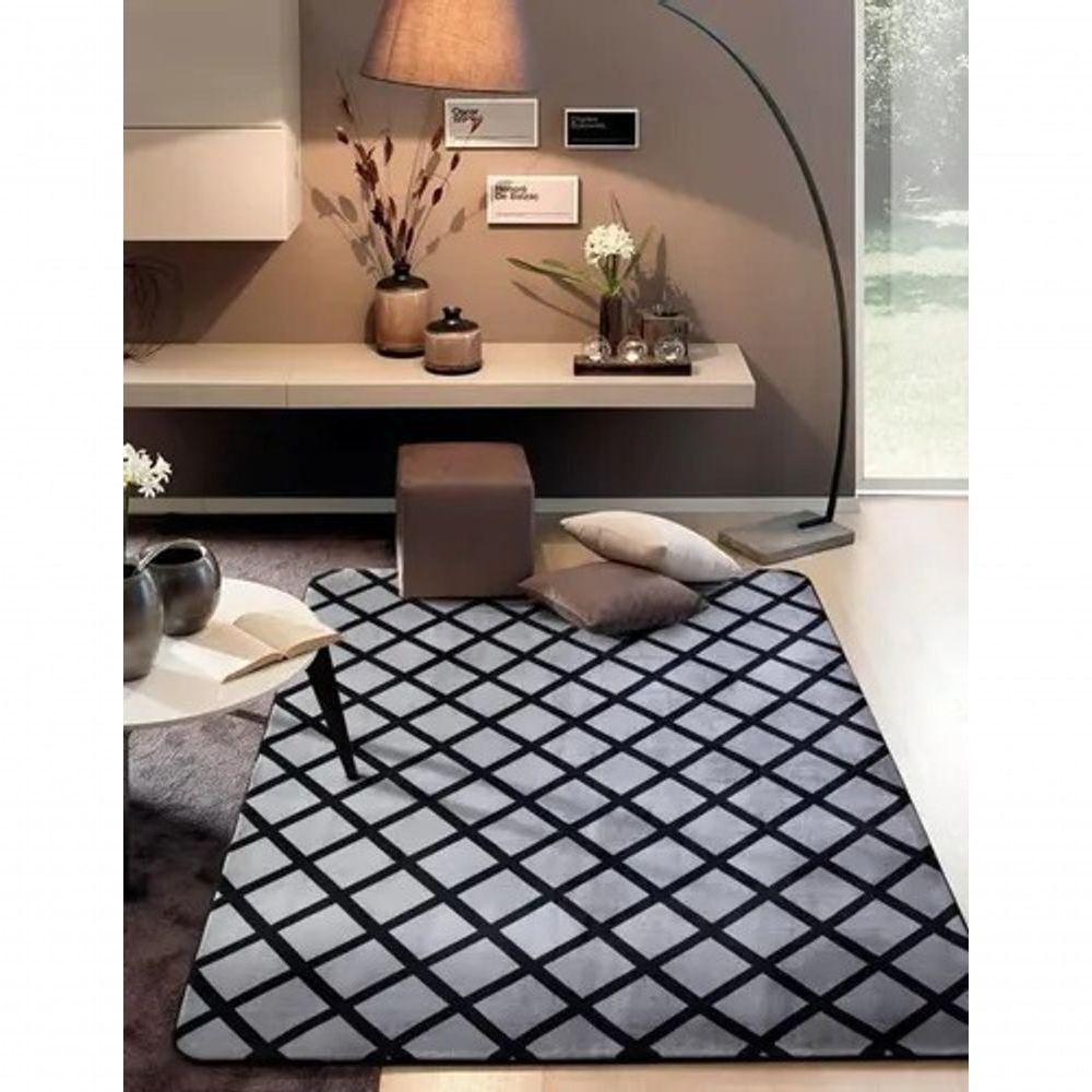 Tapete Flannel Sala Quarto Luxo Macio 2,00X1,40 Preto Branco - 2