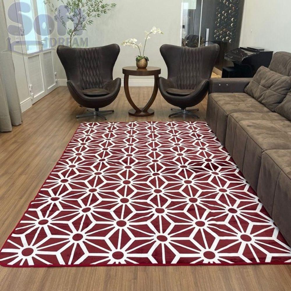 Tapete Flannel Sala Quarto Luxo Macio 2,00X1,40 Vermelho - 2