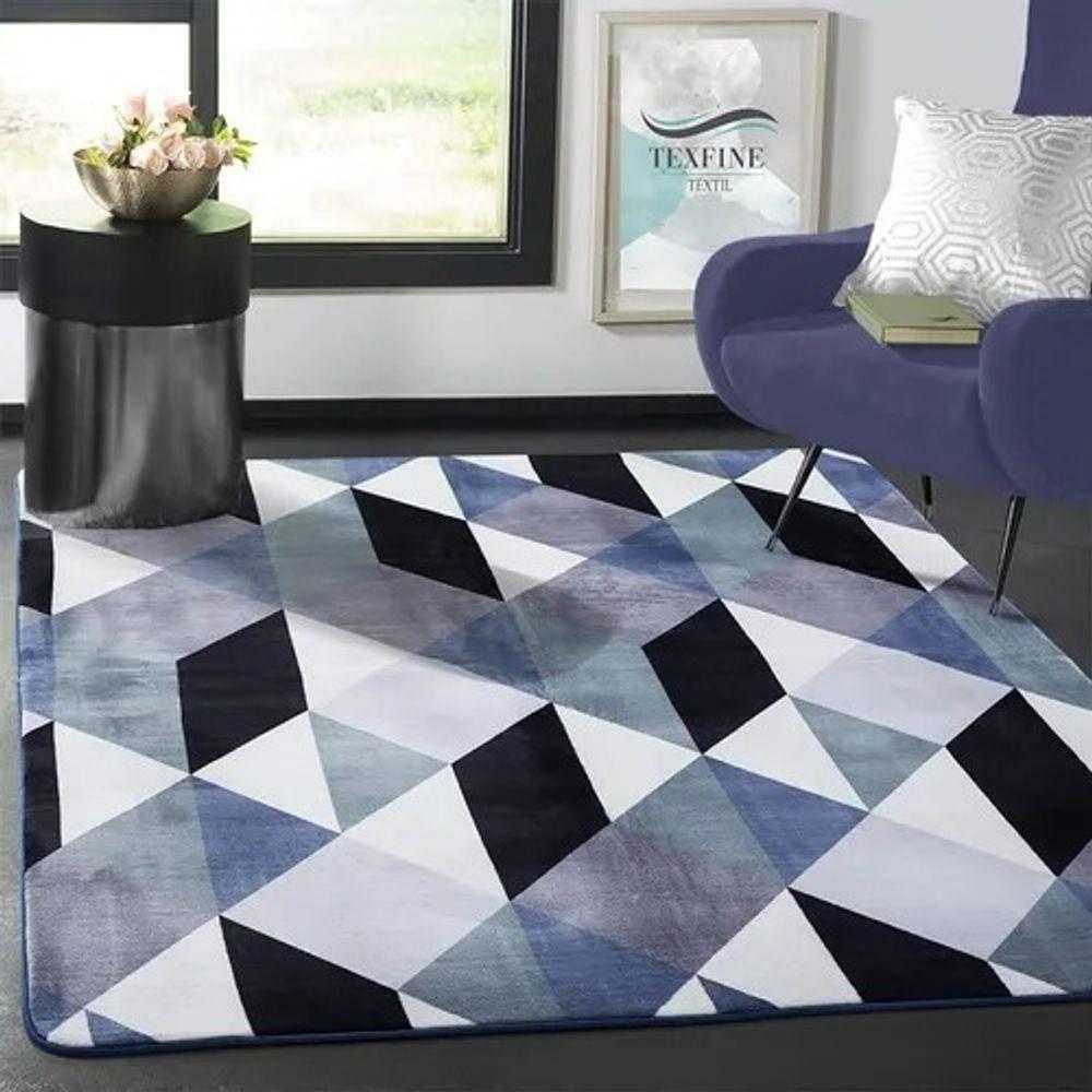 Tapete Flannel 2,00X1,40 Chevron Preto Branco - 2
