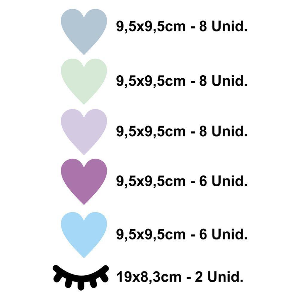 2 Cílios Olhos Fechados Adesivos Parede Infantil + Coração Lilás - 2
