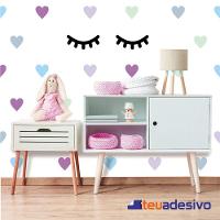 2 Cílios Olhos Fechados Adesivos Parede Infantil + Coração Lilás - 1