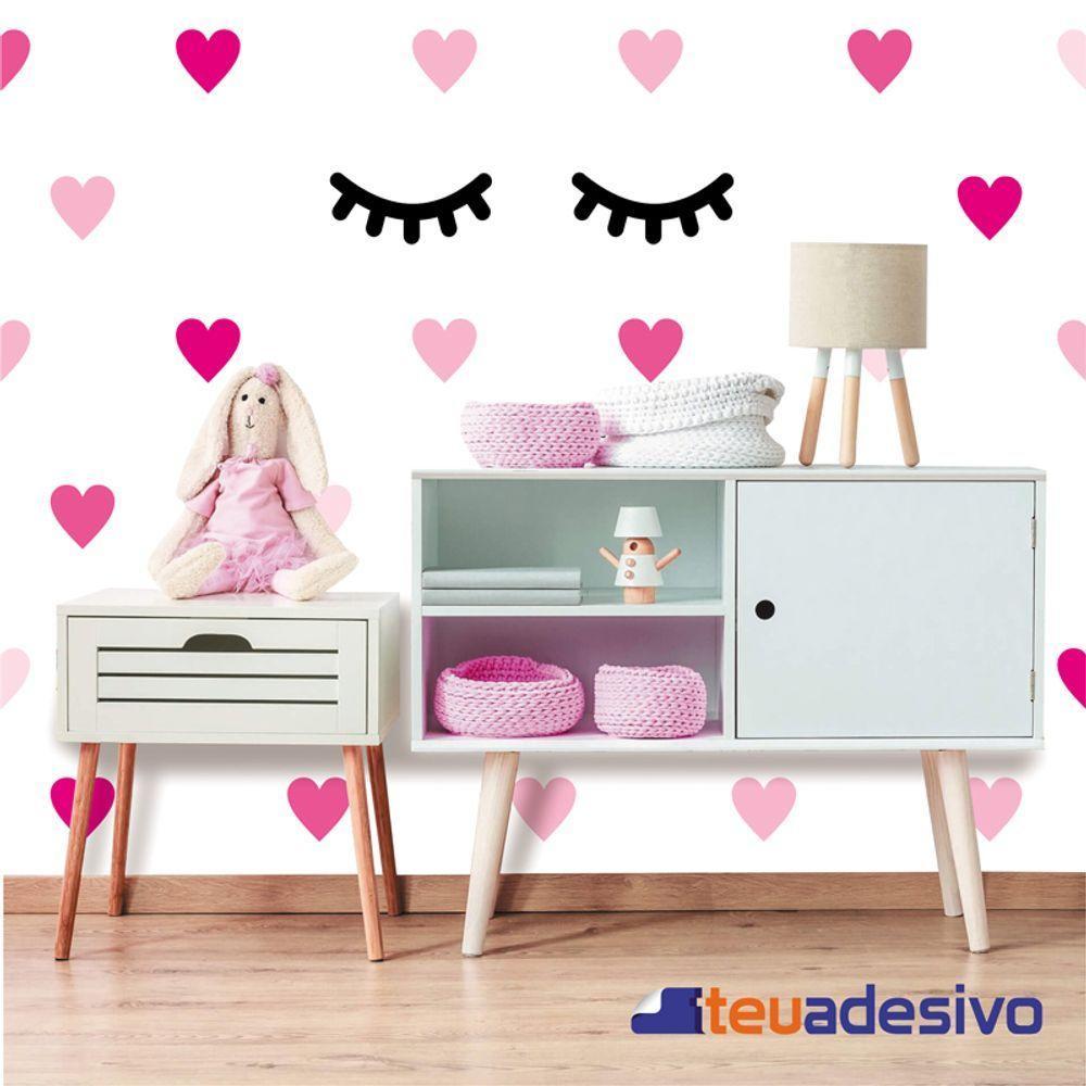 2 Cílios Olhos Fechados Adesivos Parede Infantil + Coração Cor Rosa - 1