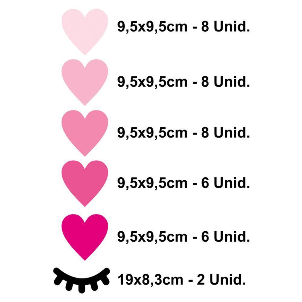 2 Cílios Olhos Fechados Adesivos Parede Infantil + Coração Cor Rosa - 2