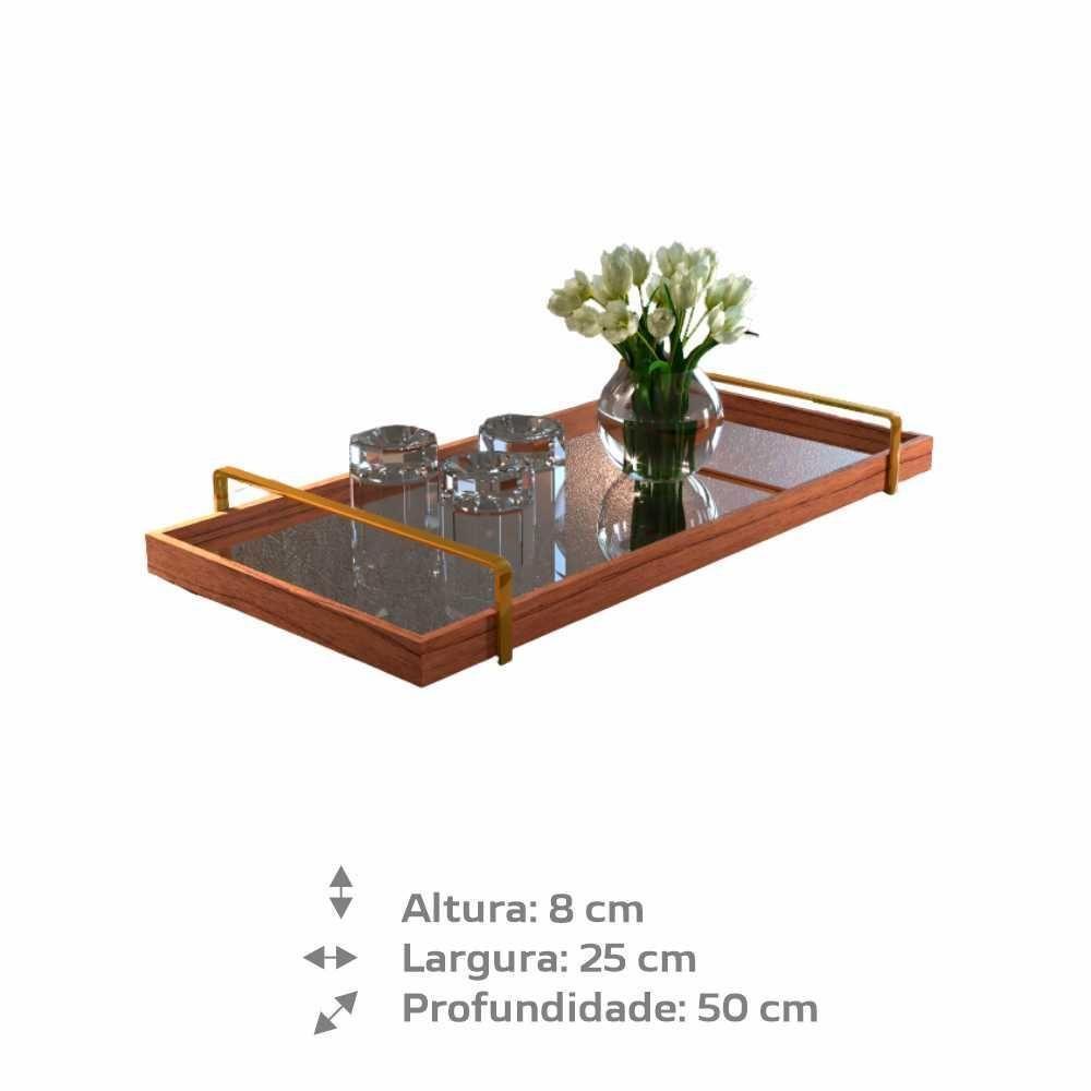 Bandeja Espelhada Madeira Com Alça Dourada - 2