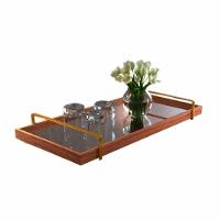 Bandeja Espelhada Madeira Com Alça Dourada - 1