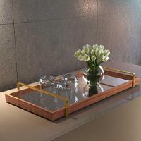 Bandeja Espelhada Madeira Com Alça Dourada - 3