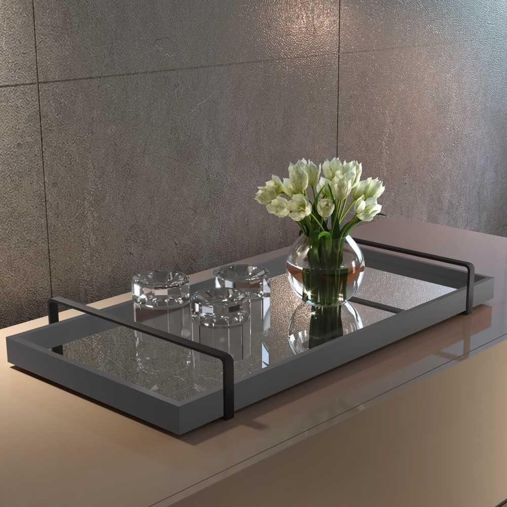 Bandeja Espelhada Laqueada Concreto Com Alça Preta - 3