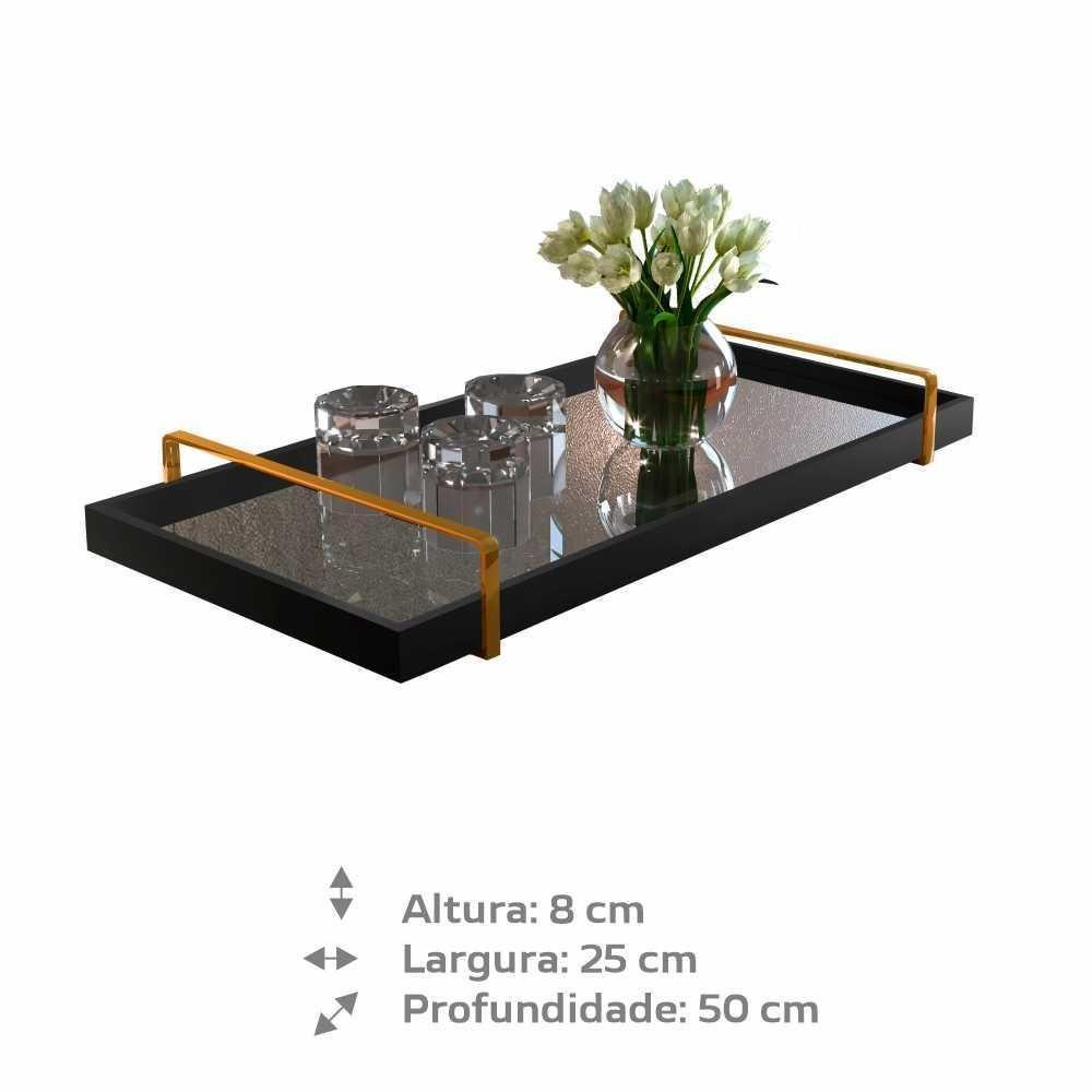 Bandeja Espelhada Laqueada Preto Com Alça Dourada - 2