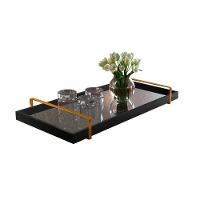 Bandeja Espelhada Laqueada Preto Com Alça Dourada - 1