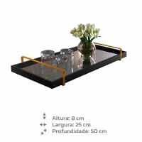 Bandeja Espelhada Laqueada Preto Com Alça Dourada - 2