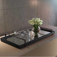 Bandeja Espelhada Laqueada Preto Com Alça Dourada - 3