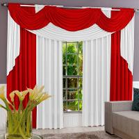Cortina Imperiale Varão Tecido Malha Gel Sala Quarto 4,00 X 2,60 Metros - Vermelho E Branco - 1
