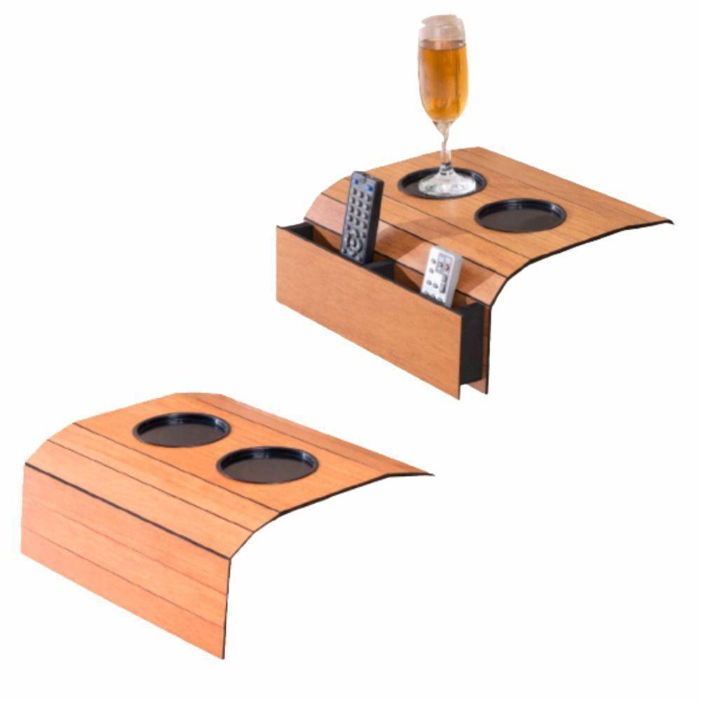 Kit 2 Bandeja Esteira Para Braço De Sofá Mdf Cinamono Com Porta Copos E Controle - 1