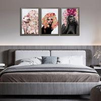Kit 3 Quadros Decorativos 30X45 Mulheres Rosto Flores Rosas Titulo Moldura Madeira - 5