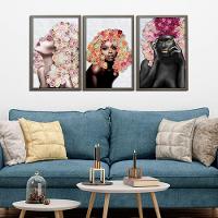 Kit 3 Quadros Decorativos 30X45 Mulheres Rosto Flores Rosas Titulo Moldura Madeira - 8