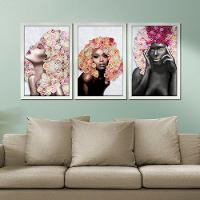 Kit 3 Quadros Decorativos 20X30 Mulheres Rosto Flores Rosas Titulo Moldura Branca - 6