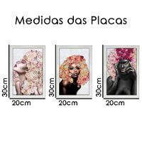 Kit 3 Quadros Decorativos 20X30 Mulheres Rosto Flores Rosas Titulo Moldura Branca - 9