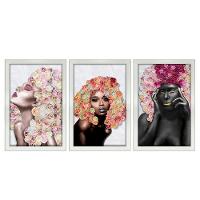 Kit 3 Quadros Decorativos 20X30 Mulheres Rosto Flores Rosas Titulo Moldura Branca - 10