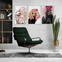 Kit 3 Quadros Decorativos 30X45 Mulheres Rosto Flores Rosas Titulo Moldura Branca - 7