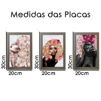Kit 3 Quadros Decorativos 20X30 Mulheres Rosto Flores Rosas Titulo Moldura Madeira - 10