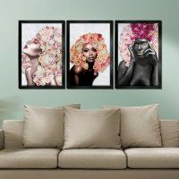 Kit 3 Quadros Decorativos 20X30 Mulheres Rosto Flores Rosas Titulo Moldura Preta - 2