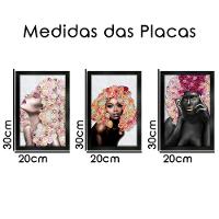 Kit 3 Quadros Decorativos 20X30 Mulheres Rosto Flores Rosas Titulo Moldura Preta - 7