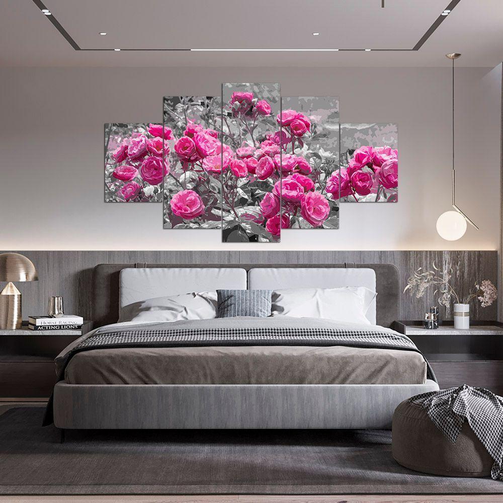 Kit 5 Placa Quadro Decorativo Quarto Sala Flores Vermelha Titulo Rosas Rosadas - 5