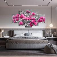 Kit 5 Placa Quadro Decorativo Quarto Sala Flores Vermelha Titulo Rosas Rosadas - 5