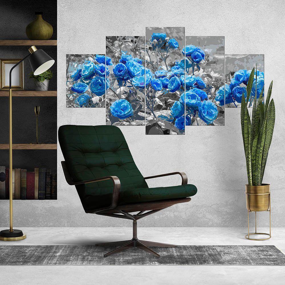 Kit 5 Placa Quadro Decorativo Quarto Sala Flores Vermelha Titulo Rosas Azuis - 7