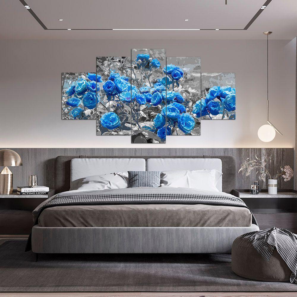 Kit 5 Placa Quadro Decorativo Quarto Sala Flores Vermelha Titulo Rosas Azuis - 8