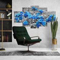 Kit 5 Placa Quadro Decorativo Quarto Sala Flores Vermelha Titulo Rosas Azuis - 7