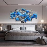 Kit 5 Placa Quadro Decorativo Quarto Sala Flores Vermelha Titulo Rosas Azuis - 8