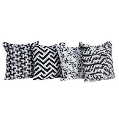 Kit De Capas De Almofadas Estampadas Jacquard 04pçs - 45Cm X 45Cm Preto
