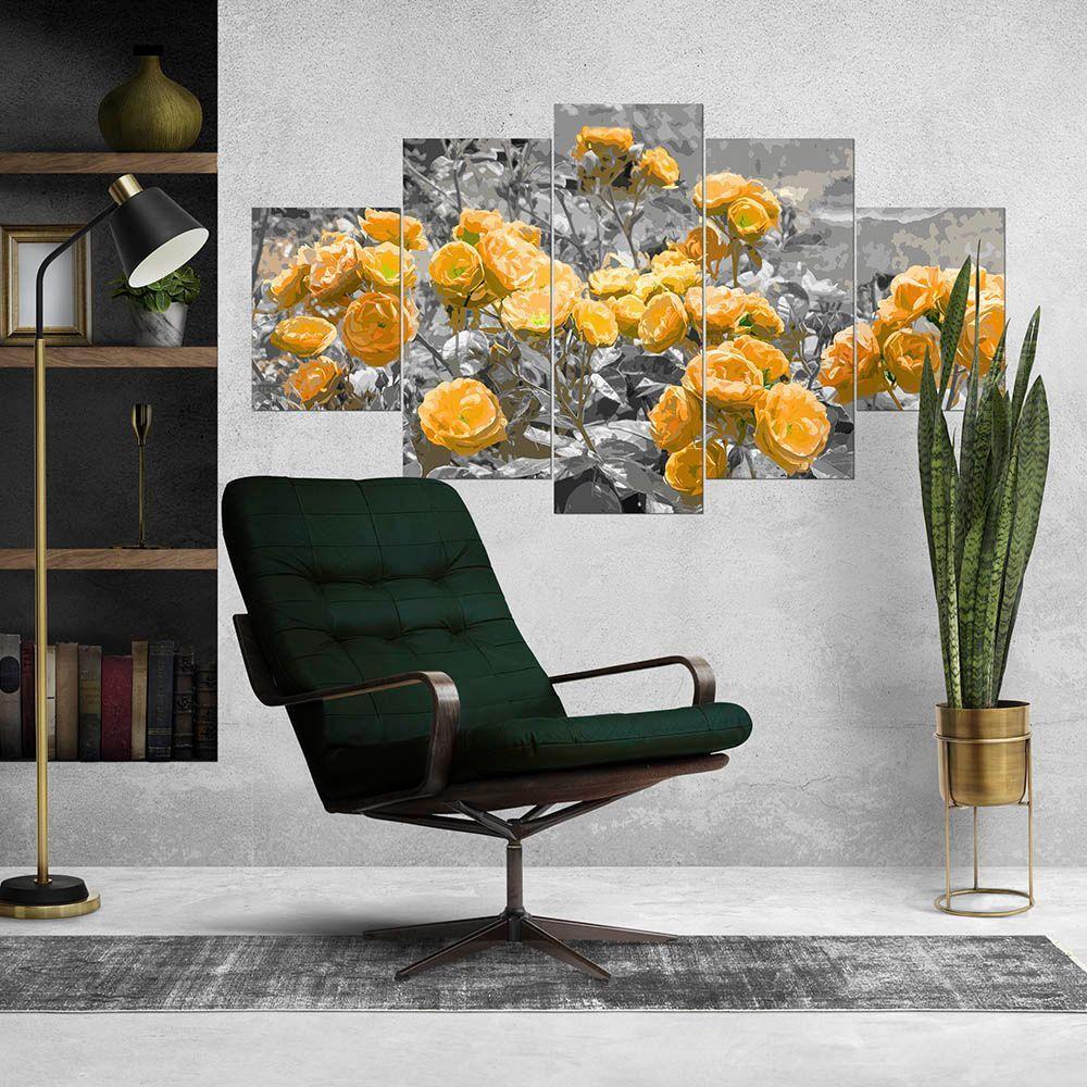 Kit 5 Placa Quadro Decorativo Quarto Sala Flores Vermelha Titulo Rosas Amarelas - 5