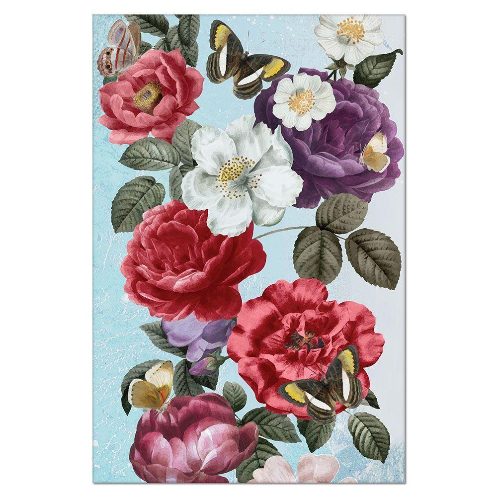 Kit Placas Quadros Decorativos 3 Pçs Mdf 20X30 Floridas Titulo Rosas Sobre Azul - 6