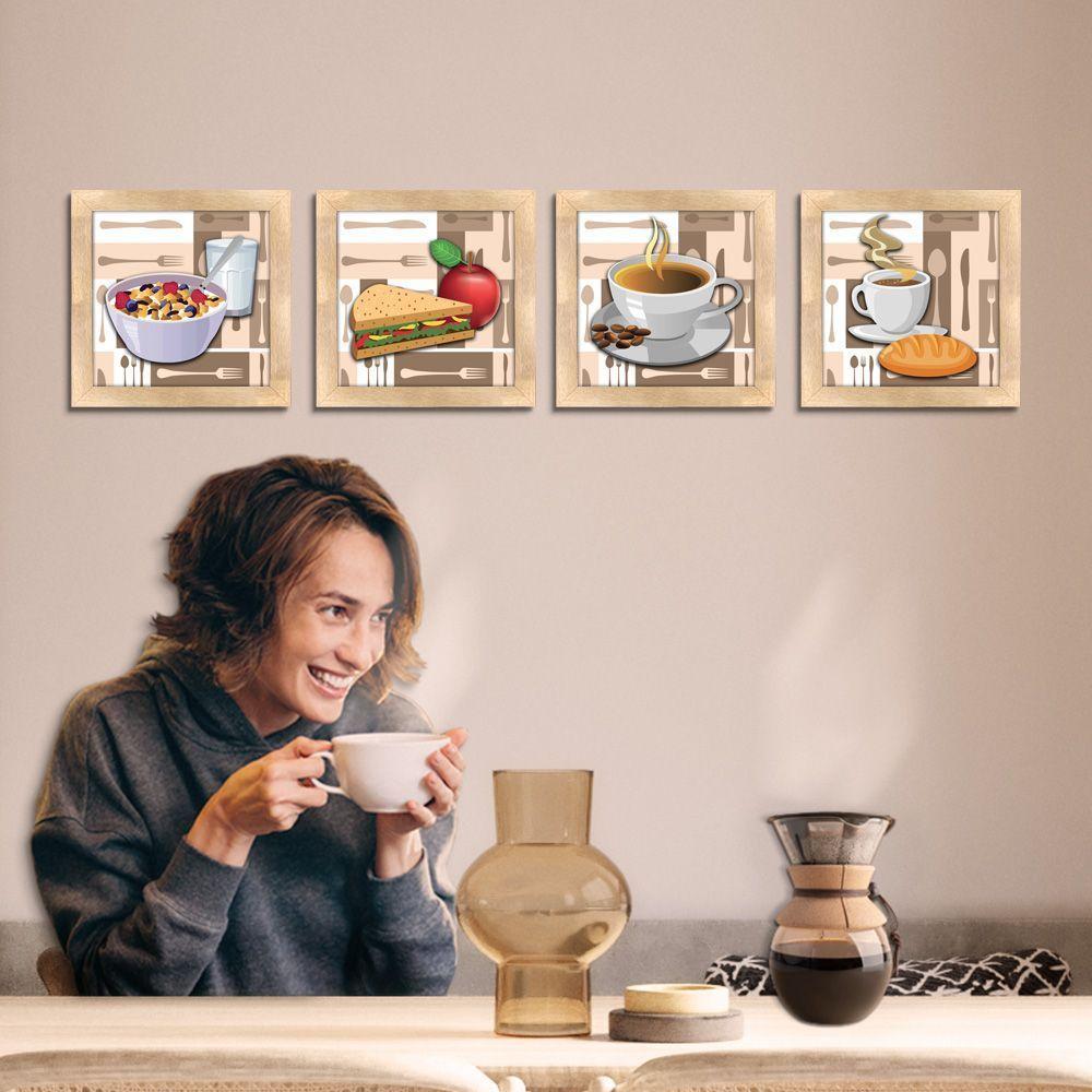Quadro Decorativo Cozinha Café Manhã Padaria 20X20Cm Kit 4Un Titulo Moldura Carvalho - 6