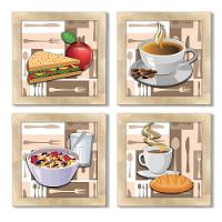 Quadro Decorativo Cozinha Café Manhã Padaria 20X20Cm Kit 4Un Titulo Moldura Carvalho - 1