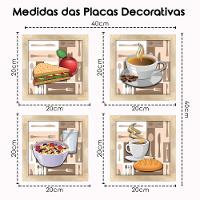 Quadro Decorativo Cozinha Café Manhã Padaria 20X20Cm Kit 4Un Titulo Moldura Carvalho - 7