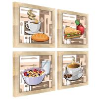 Quadro Decorativo Cozinha Café Manhã Padaria 20X20Cm Kit 4Un Titulo Moldura Carvalho - 8