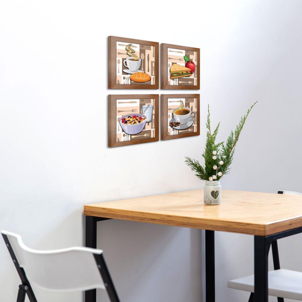 Quadro Decorativo Cozinha Café Manhã Padaria 20X20Cm Kit 4Un Titulo Moldura Ocre - 4