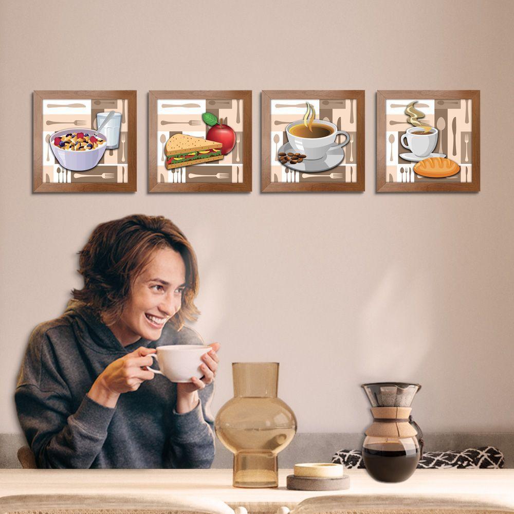 Quadro Decorativo Cozinha Café Manhã Padaria 20X20Cm Kit 4Un Titulo Moldura Ocre - 6