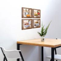 Quadro Decorativo Cozinha Café Manhã Padaria 20X20Cm Kit 4Un Titulo Moldura Ocre