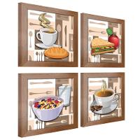 Quadro Decorativo Cozinha Café Manhã Padaria 20X20Cm Kit 4Un Titulo Moldura Ocre - 8