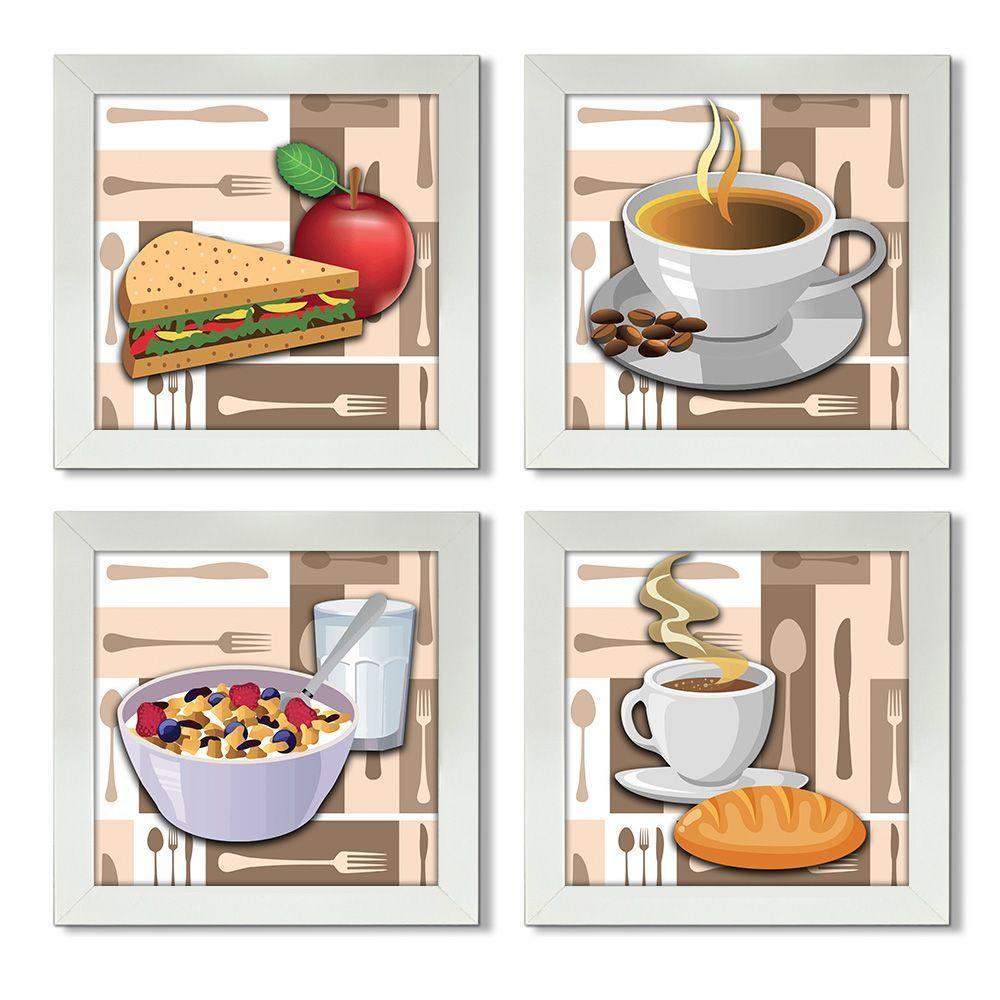 Quadro Decorativo Cozinha Café Manhã Padaria 20X20Cm Kit 4Un Titulo Moldura Branca - 2