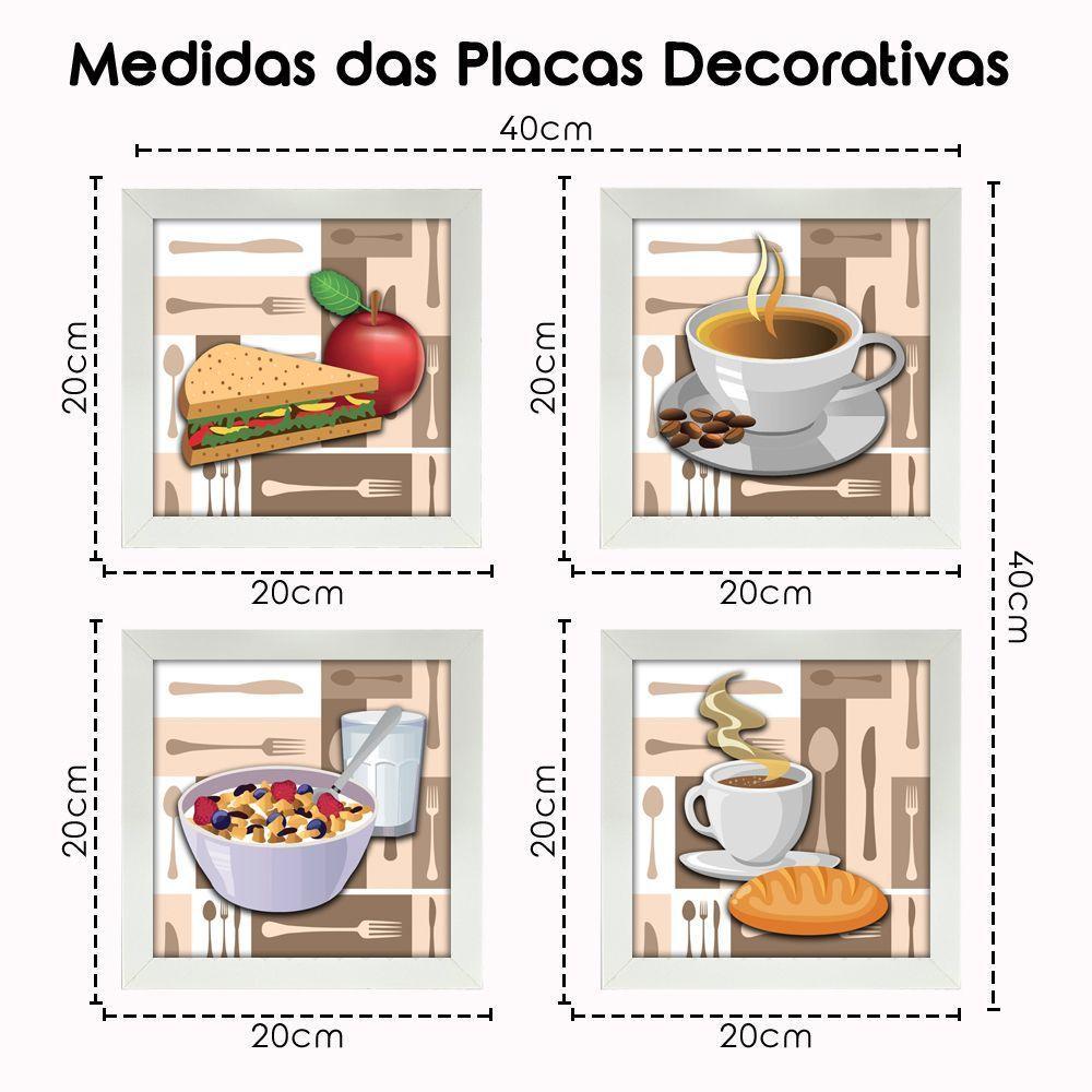 Quadro Decorativo Cozinha Café Manhã Padaria 20X20Cm Kit 4Un Titulo Moldura Branca - 8