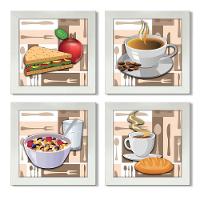 Quadro Decorativo Cozinha Café Manhã Padaria 20X20Cm Kit 4Un Titulo Moldura Branca - 2