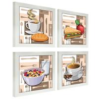 Quadro Decorativo Cozinha Café Manhã Padaria 20X20Cm Kit 4Un Titulo Moldura Branca - 9