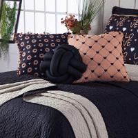 Par De Almofadas Cheias Golden Love Preto/Caqui 45Cm X 45Cm - Com Pompom E Viés - 2